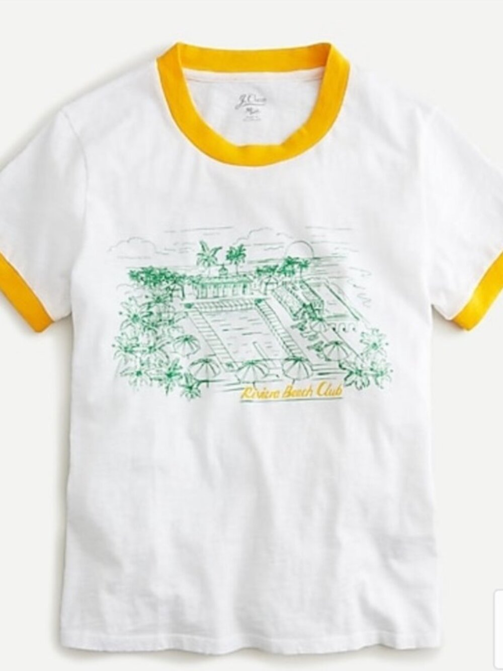 NWT J.Crew Riviera Beach Club Ringer T-Shirt Size 2X White Yellow